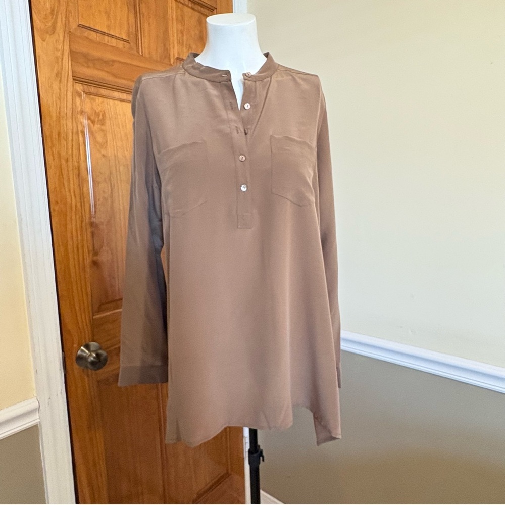 NWT Eileen Fisher Silk Crepe de Chine Siena Mandarin Collar Tunic Sz.PM
